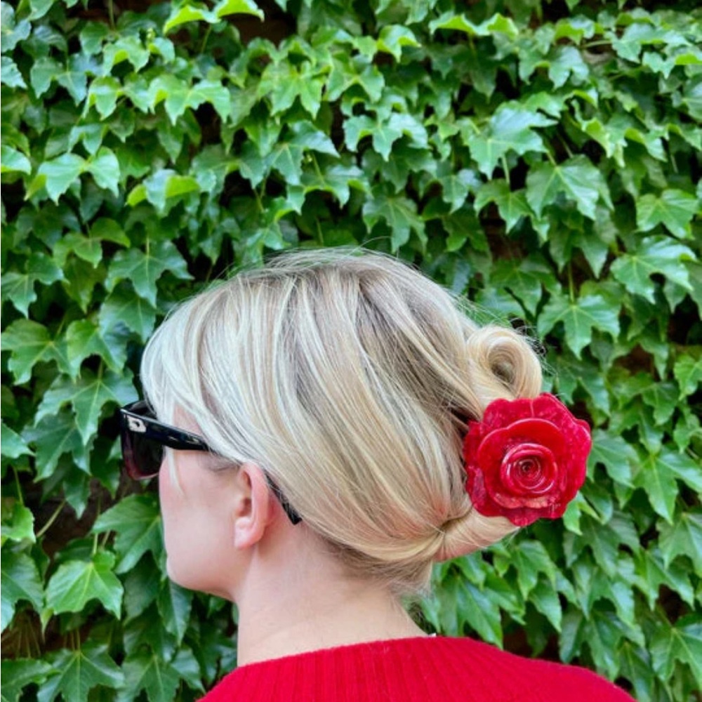 Acrylic Red Flower Hair Clip